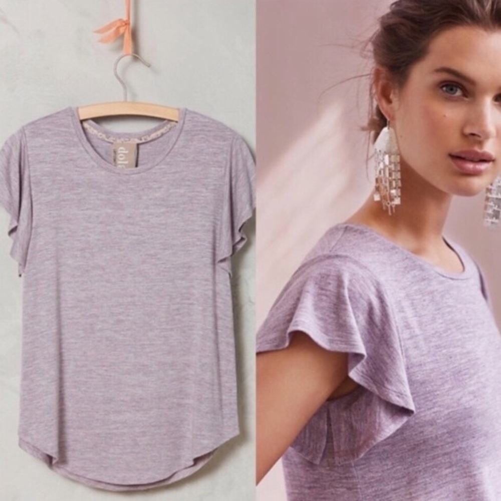 Anthropologie Purple Flutter Sleeve Tee sz M